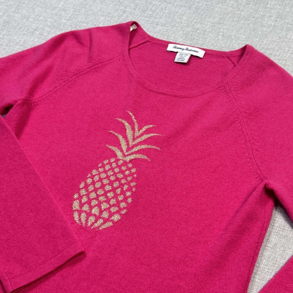 Tommy Bahama Cashmere Wool Blend Sweater Womens XS Pink Pineapple Scoop Neck